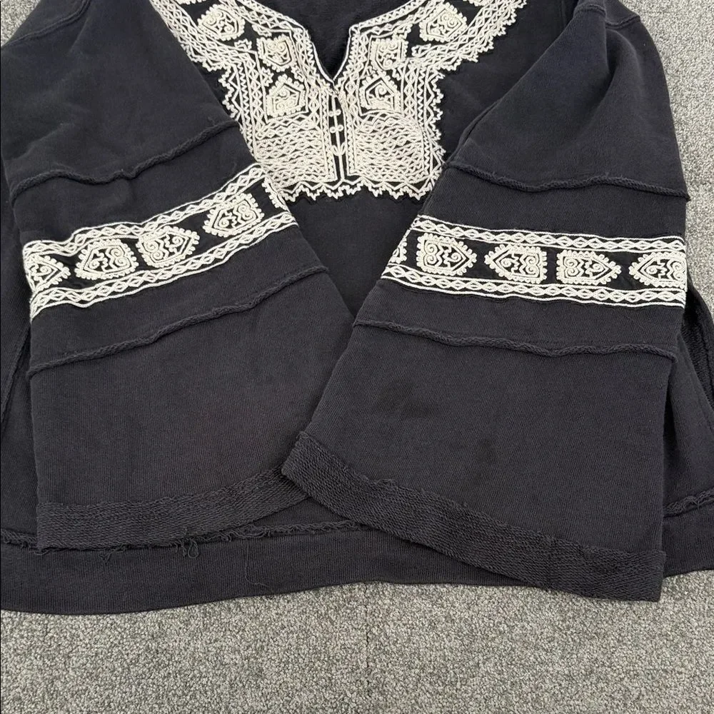 Free People Top Wm Medium Santa Maria Pullover Black Antique Terry Bell Sleeves